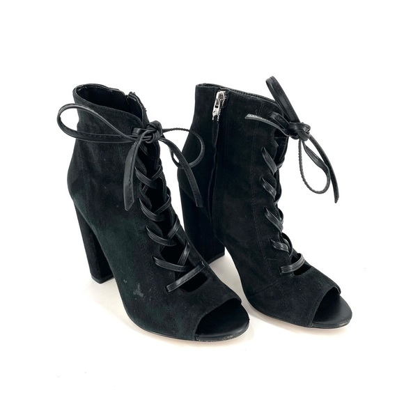 Sam Edelman Black Suede Yvie Lace Up Ankle Bootie - Picture 2 of 7